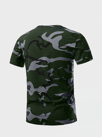 Men's Camouflage Print Short Sleeve T-shirt, Outdoor Athletic Tees For Males