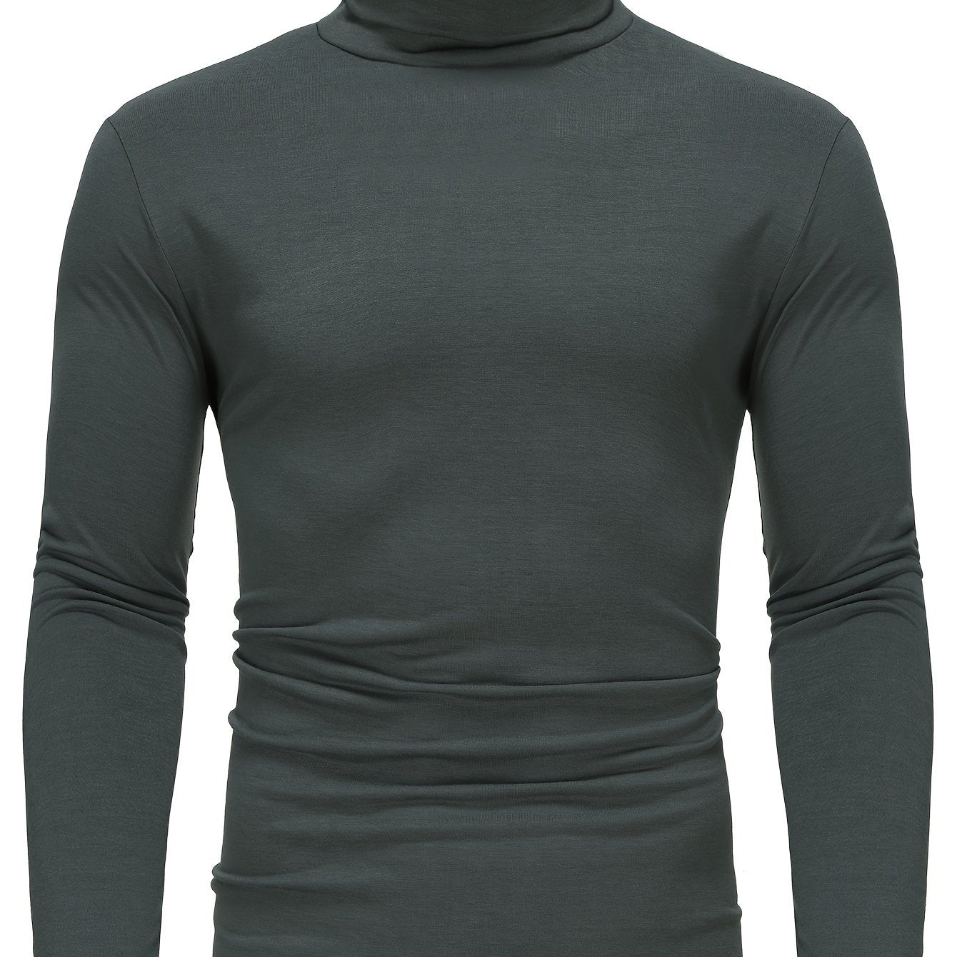 Long Sleeve Slim Fit Turtleneck T-Shirt - Soft Medium Stretch Polyester Fabric, High Neck Collar, Regular Fit, Hand Wash Only, Perfect for Spring and Fall - Casual Style for Adult Men