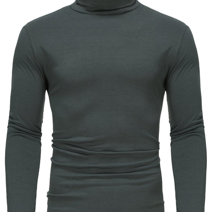 Long Sleeve Slim Fit Turtleneck T-Shirt - Soft Medium Stretch Polyester Fabric, High Neck Collar, Regular Fit, Hand Wash Only, Perfect for Spring and Fall - Casual Style for Adult Men